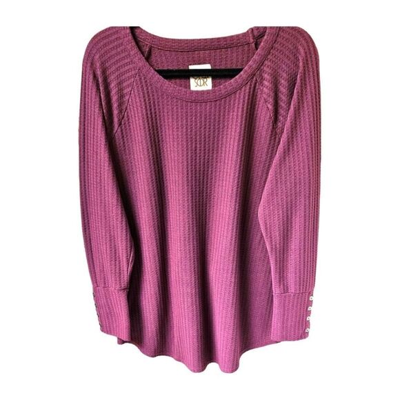 CHASER Classic Women's Plus Size LongSleeve Mauve Waffle Knit Top - Picture 1 of 10